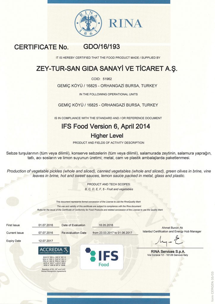 Zeytursan_IFS-Certificate